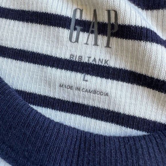 Gap Modern Mini Rib Cropped Halter Tank Top Navy Blue Striped - Size L - Picture 4 of 5